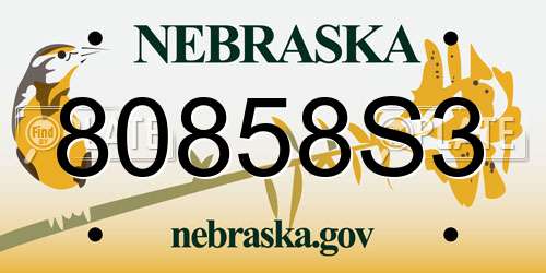 80858S3 Nebraska License Plate