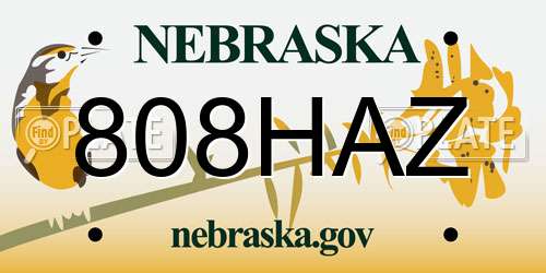 808HAZ Nebraska License Plate