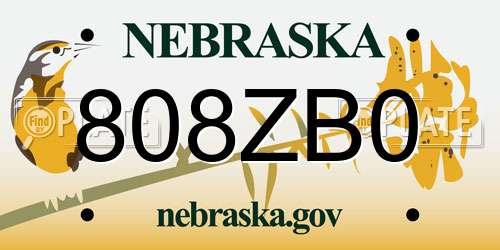 808ZB0 Nebraska License Plate