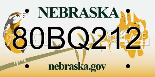 80BQ212 Nebraska License Plate