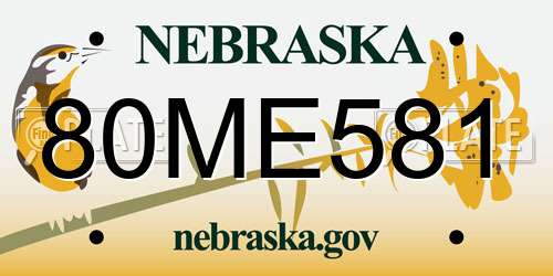 80ME581 Nebraska License Plate