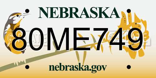 80ME749 Nebraska License Plate