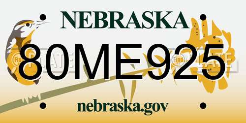80ME925 Nebraska License Plate
