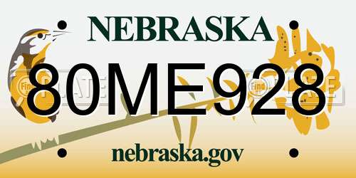 80ME928 Nebraska License Plate