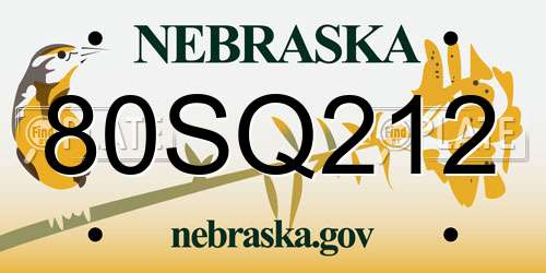 80SQ212 Nebraska License Plate