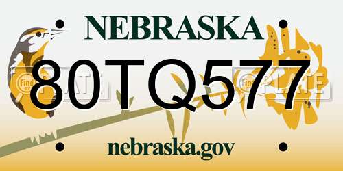 80TQ577 Nebraska License Plate