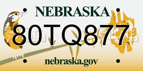 80TQ877 Nebraska License Plate