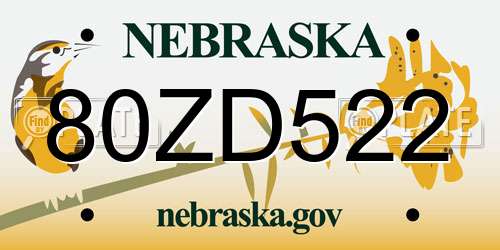 80ZD522 Nebraska License Plate