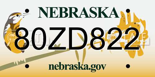 80ZD822 Nebraska License Plate