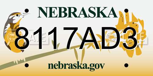 8117AD3 Nebraska License Plate