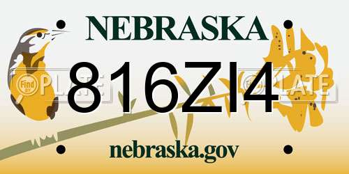816ZI4 Nebraska License Plate