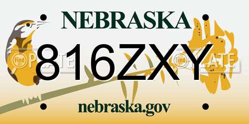 816ZXY Nebraska License Plate