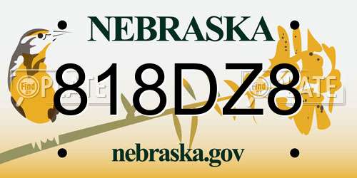 818DZ8 Nebraska License Plate