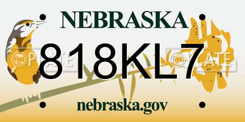 818KL7 Nebraska License Plate
