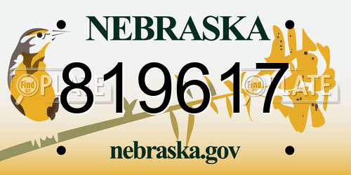 819617 Nebraska License Plate
