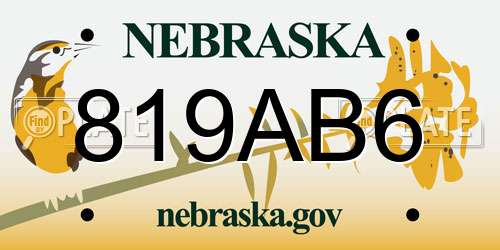 819AB6 Nebraska License Plate