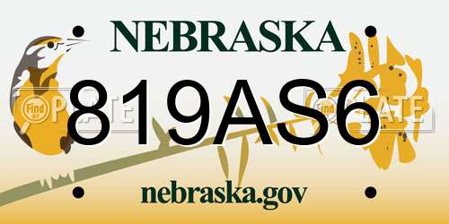 819AS6 Nebraska License Plate