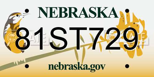 81ST729 Nebraska License Plate
