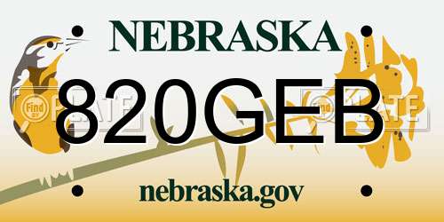 820GEB Nebraska License Plate