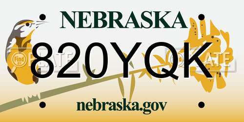 820YQK Nebraska License Plate