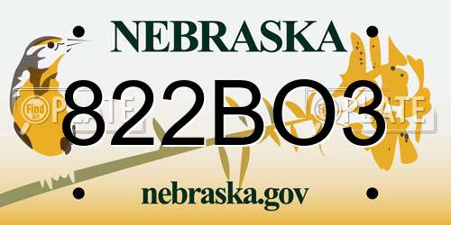 822BO3 Nebraska License Plate