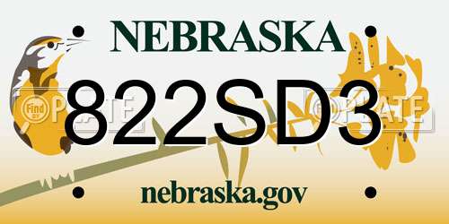 822SD3 Nebraska License Plate