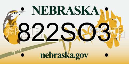 822SO3 Nebraska License Plate