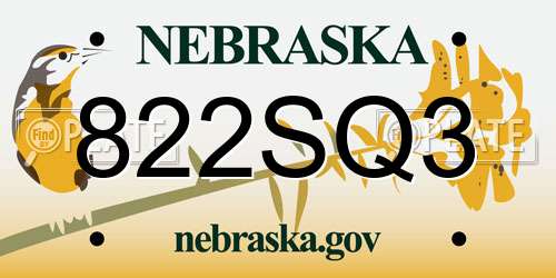 822SQ3 Nebraska License Plate