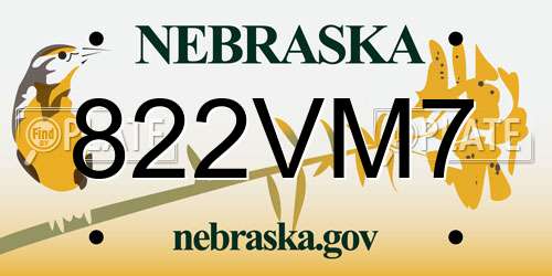 822VM7 Nebraska License Plate