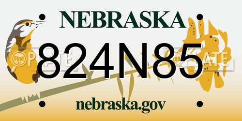 824N85 Nebraska License Plate