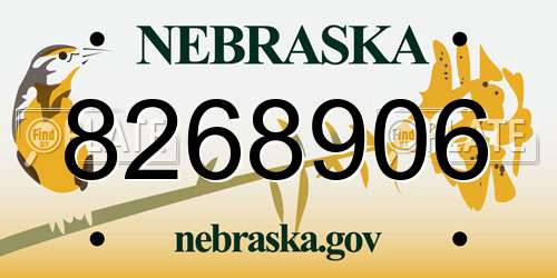8268906 Nebraska License Plate