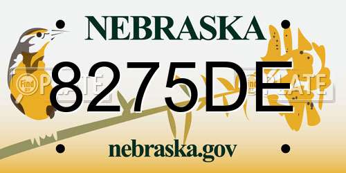 8275DE Nebraska License Plate
