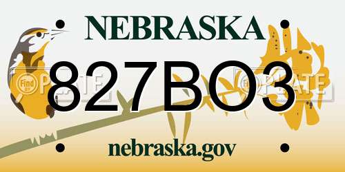 827BO3 Nebraska License Plate