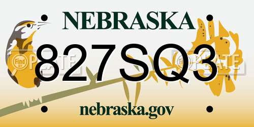 827SQ3 Nebraska License Plate