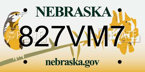 827VM7 Nebraska License Plate