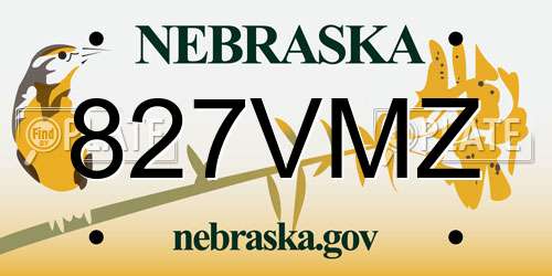 827VMZ Nebraska License Plate