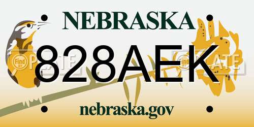 828AEK Nebraska License Plate