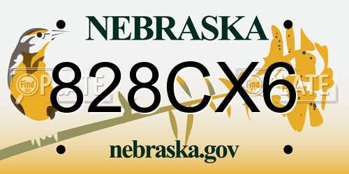 828CX6 Nebraska License Plate