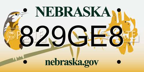829GE8 Nebraska License Plate