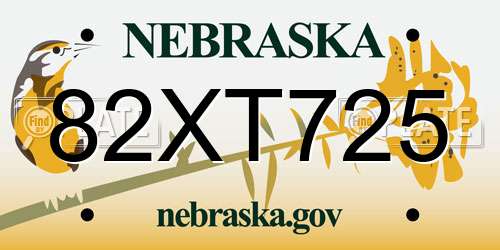82XT725 Nebraska License Plate