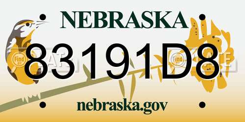 83191D8 Nebraska License Plate