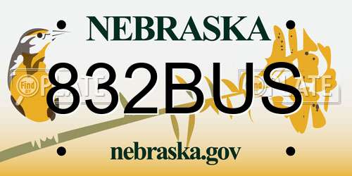 832BUS Nebraska License Plate