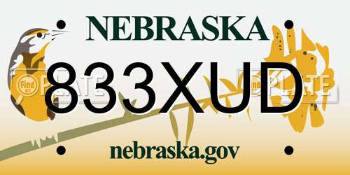 833XUD Nebraska License Plate