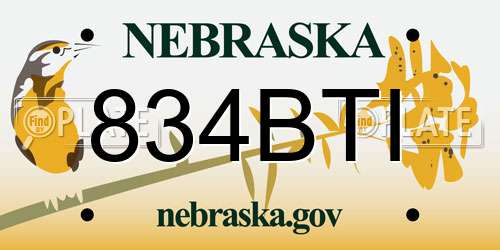 834BTI Nebraska License Plate