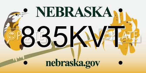 835KVT Nebraska License Plate