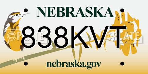 838KVT Nebraska License Plate