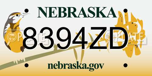 8394ZD Nebraska License Plate