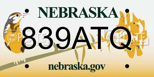 839ATQ Nebraska License Plate