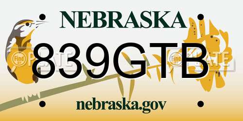 839GTB Nebraska License Plate