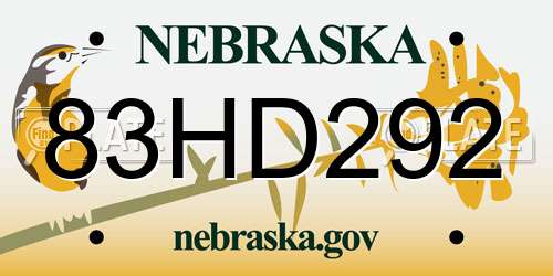 83HD292 Nebraska License Plate
